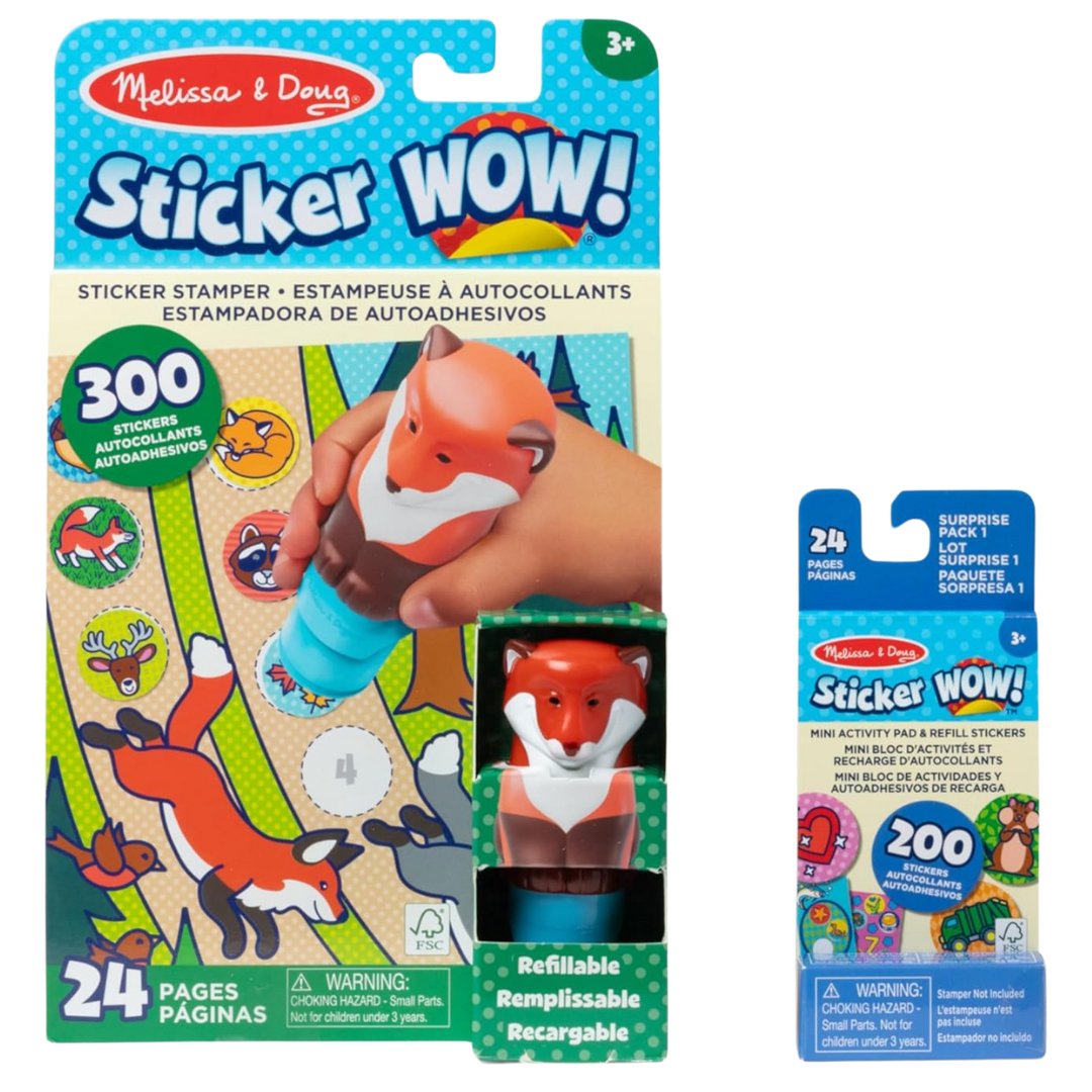 Melissa & Doug Sticker Wow! Fox Bundle: 24-Page Activity Pad, Sticker Stamper, 500 Stickers