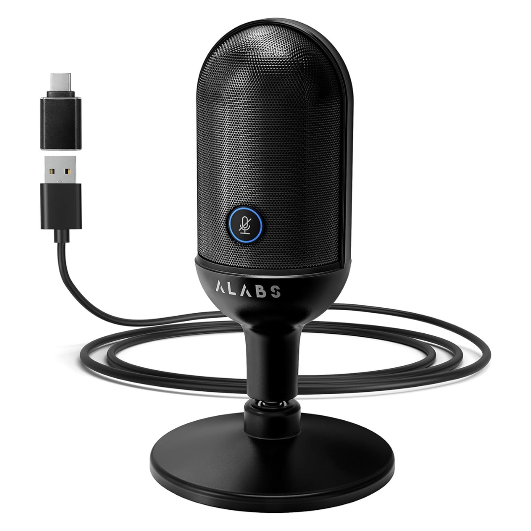 USB Condenser Podcast Microphone With LED Quick Mute