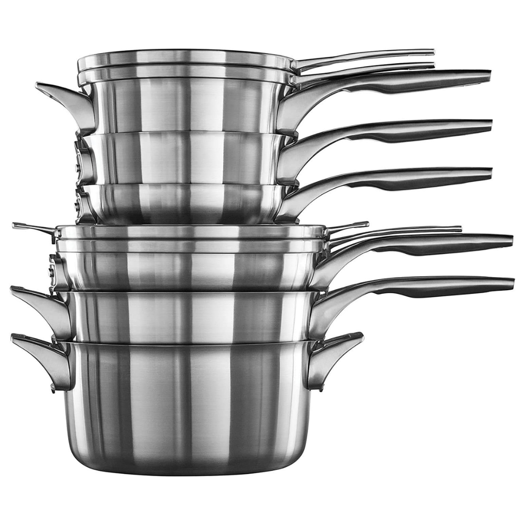 10-Piece Calphalon Premier Space-Saving Stainless Steel Pots And Pans