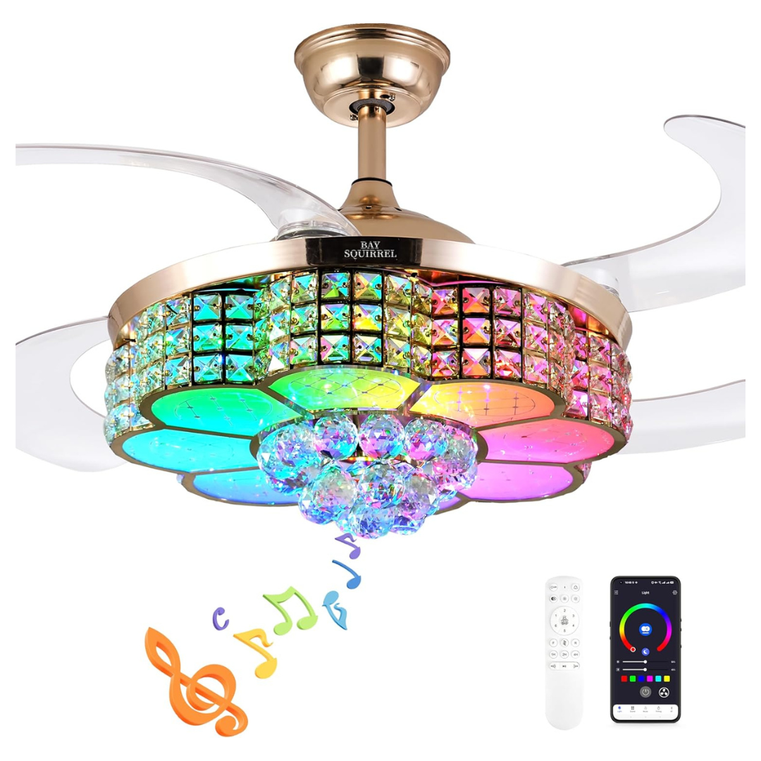 Baysquirrel Retractable Crystal Ceiling Fan With Light