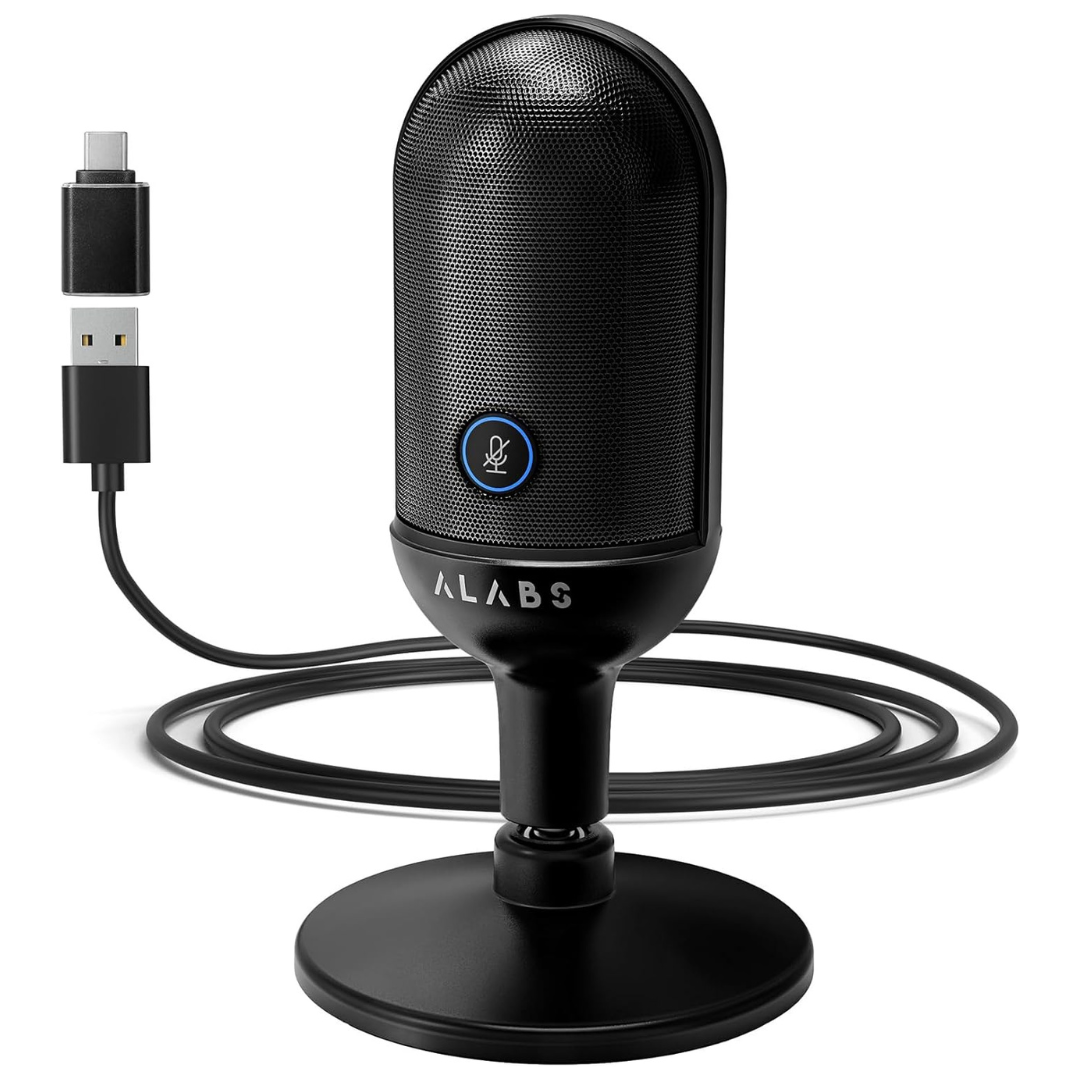 USB Condenser Podcast Microphone With LED Quick Mute