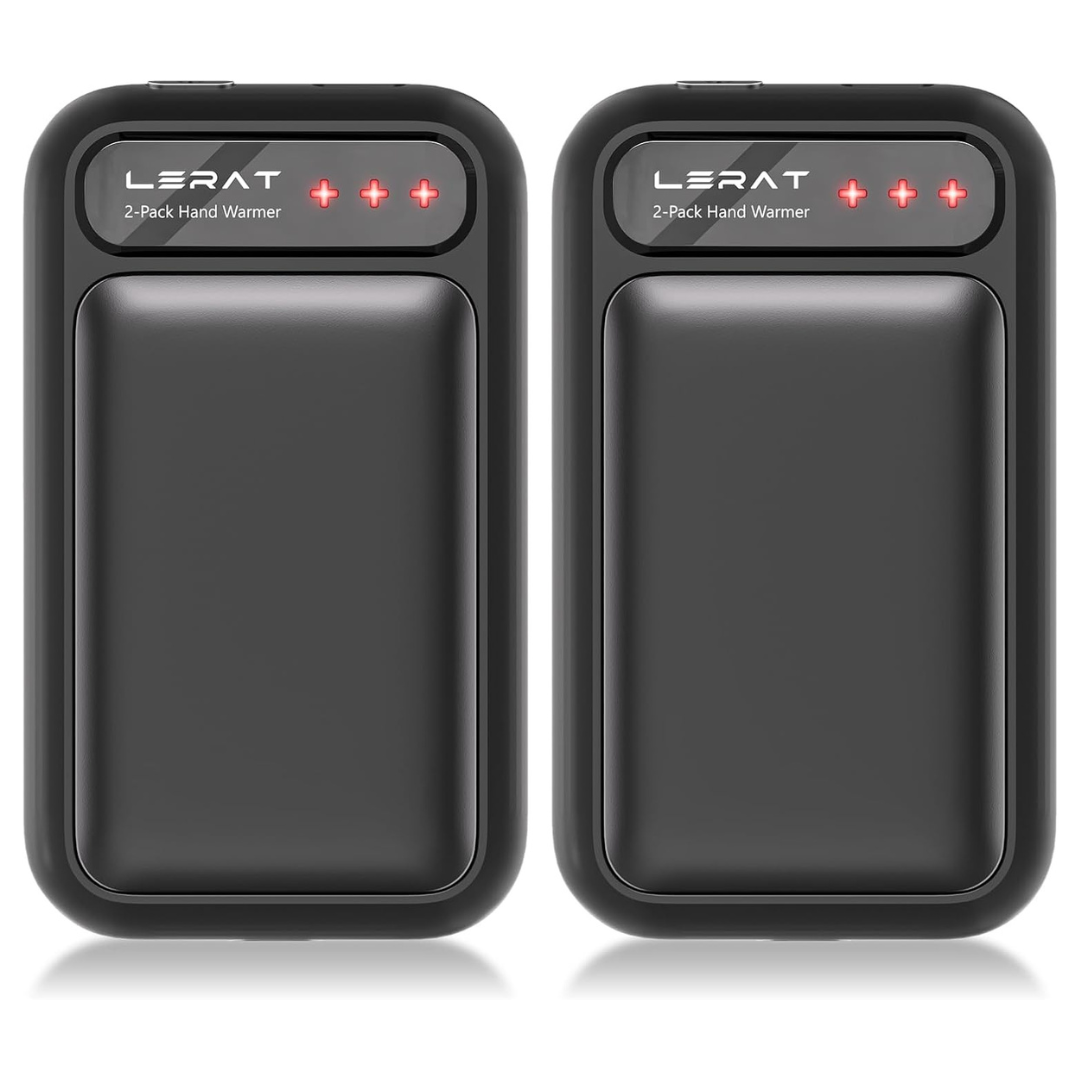 2-Pack 2-in-1 Portable Electric Rechargeable Hand Warmers (Black)