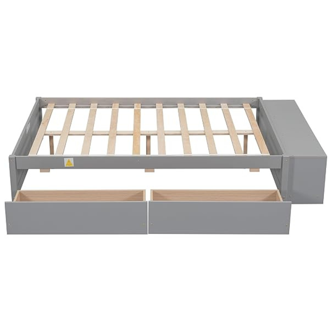 Dolonm Full Size Bed with 2 Drawers and Storage Shelves