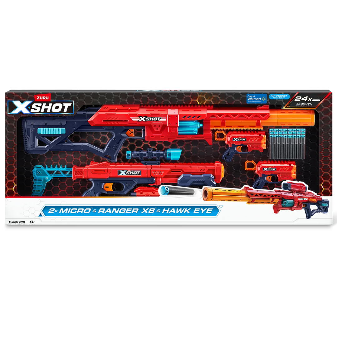 4-Blaster Zuru XSHOT Excel Combo Pack w/ 24 Darts (Ranger X8, Hawkeye & 2 Micros)