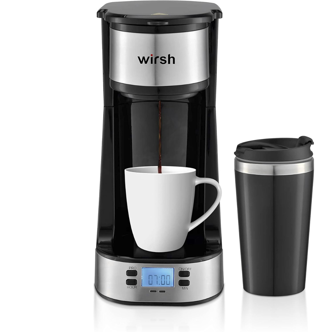 Single Serve Small Coffee Maker with Programmable Timer and LCD Display