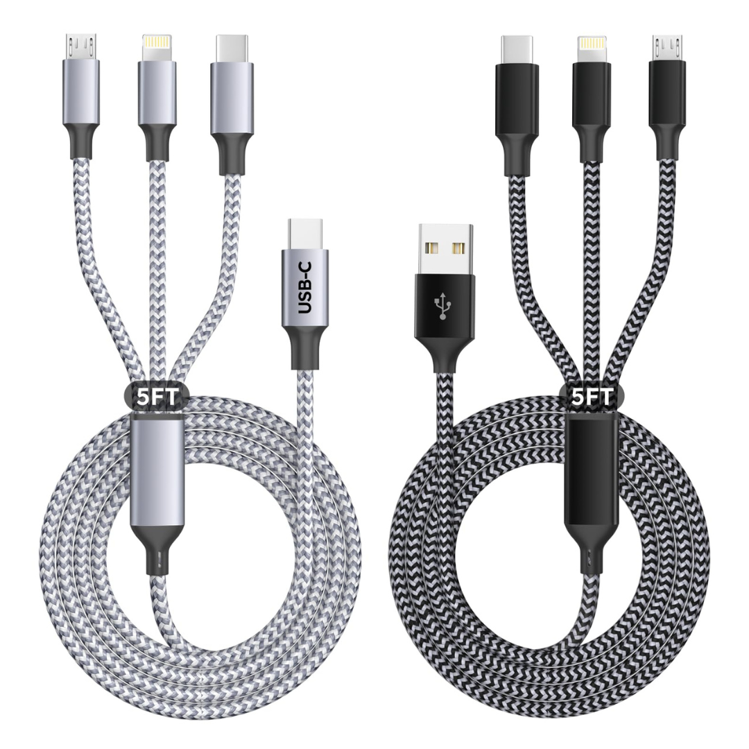 2-Pack Firsting 3-In-1 Nylon Braided Multi Charging Cable