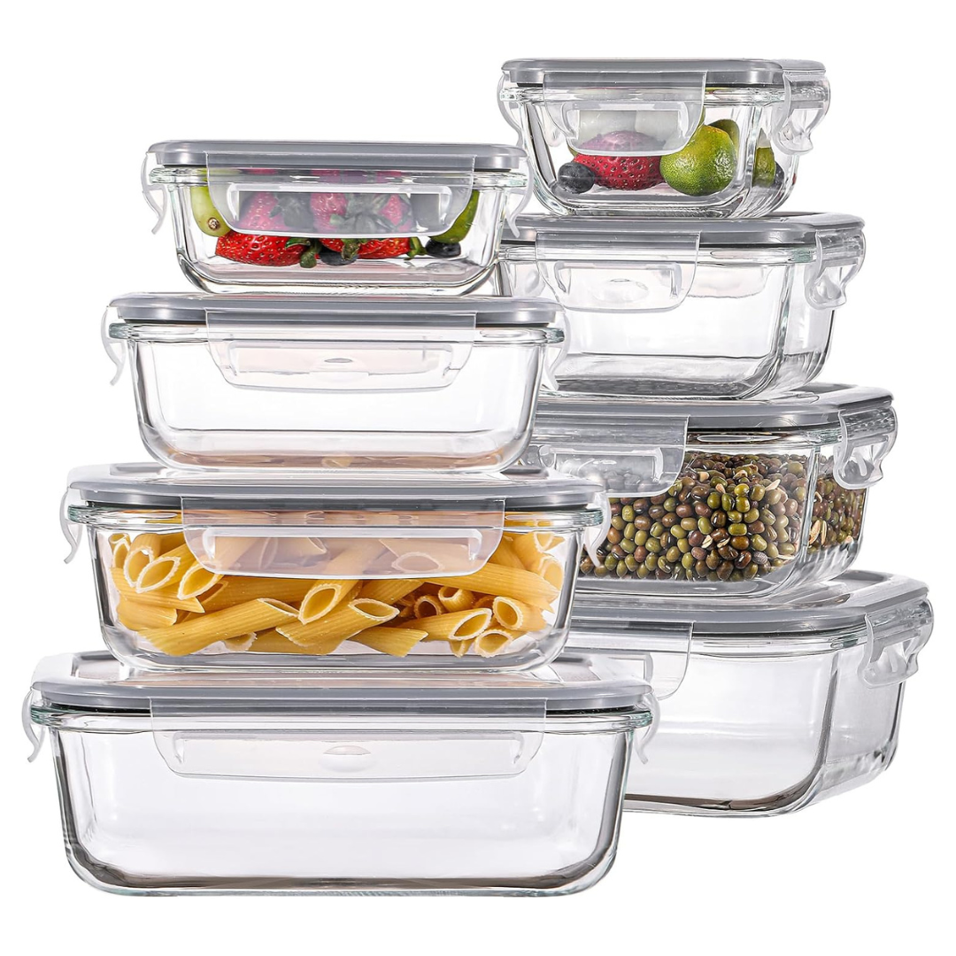 8-Pack Homberking Glass Food Storage Containers With Lids