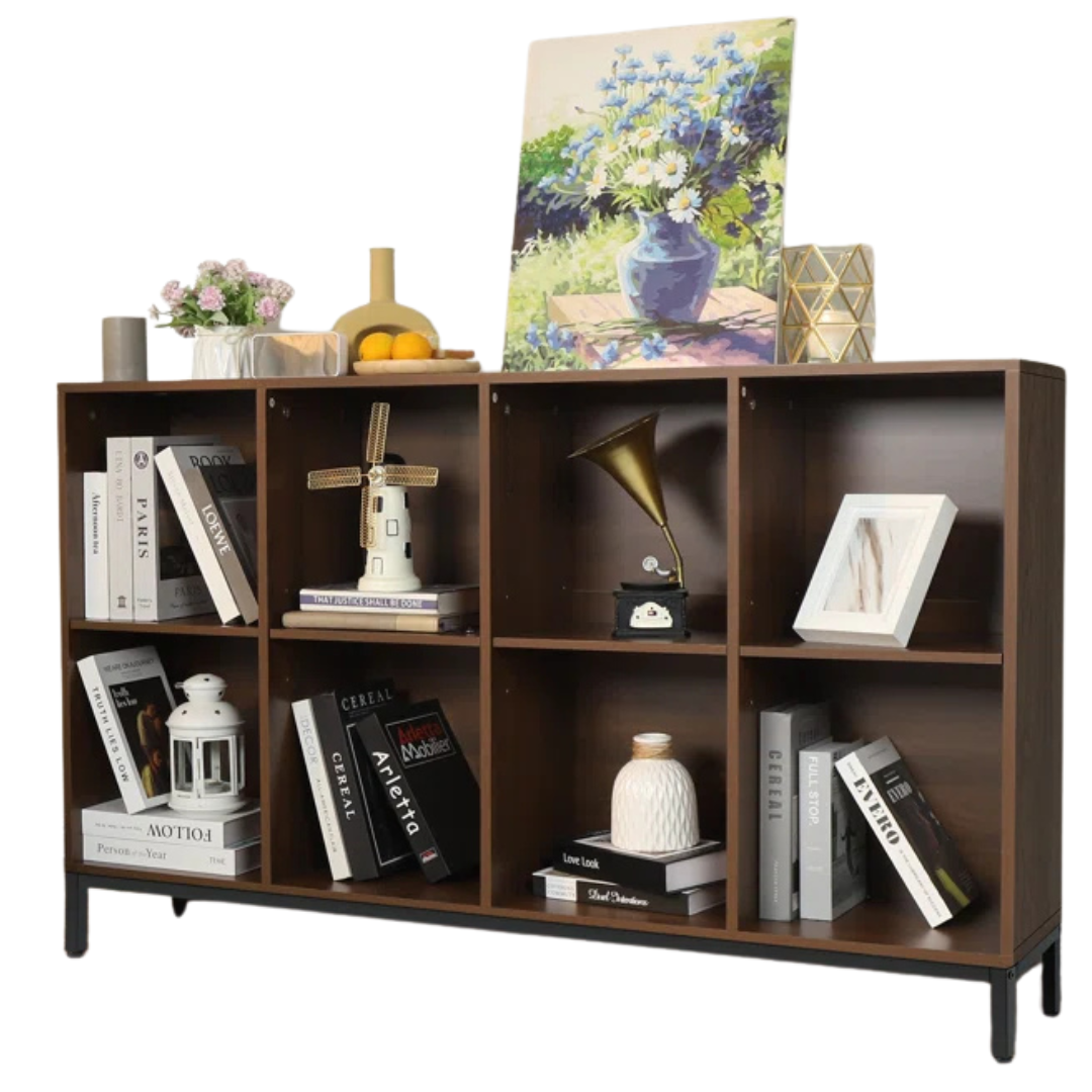 Latitude Run Evelyn Double-Row Eight-Compartment Wood Cube Bookcase