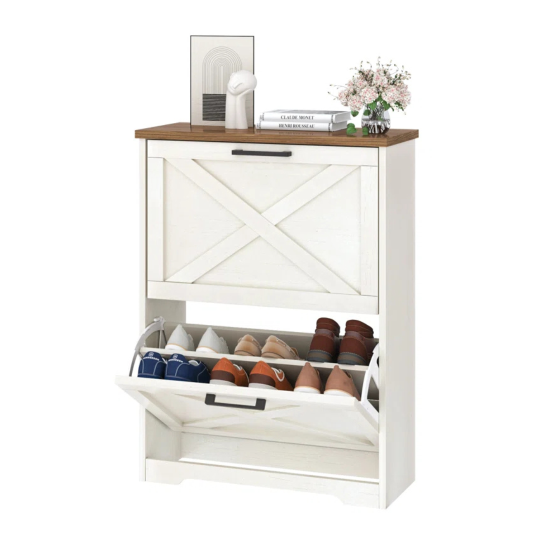 Gracie Oaks Shoe Cabinet Storage With 2 Flip Drawers