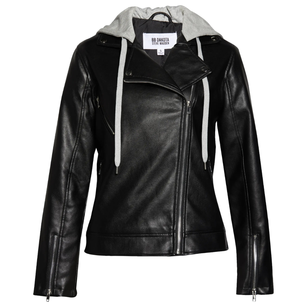 Steve Madden Biker Boo Mixed Media Faux Women's Leather Jacket