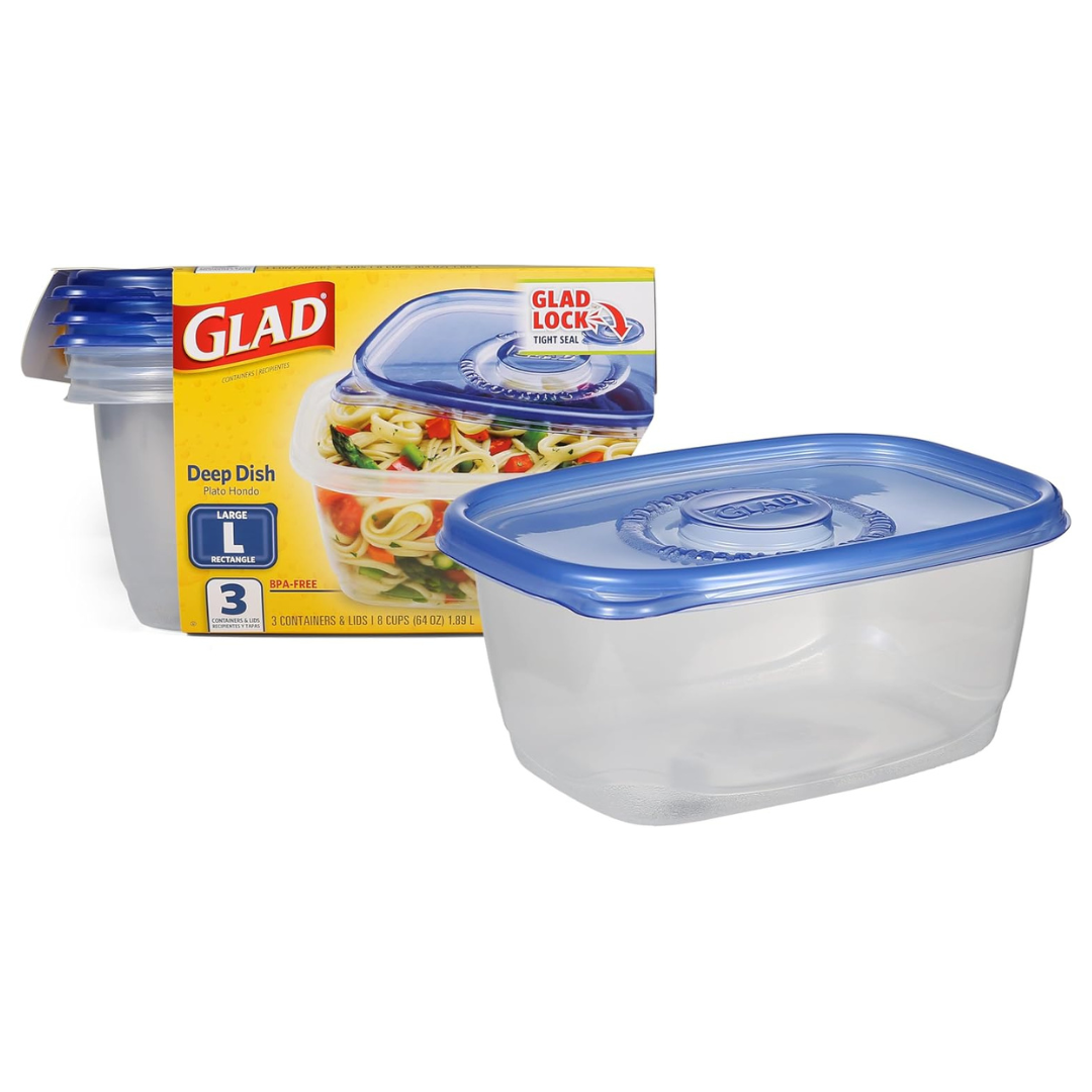 3-Count 64 oz GladWare Deep Dish Food Storage Containers