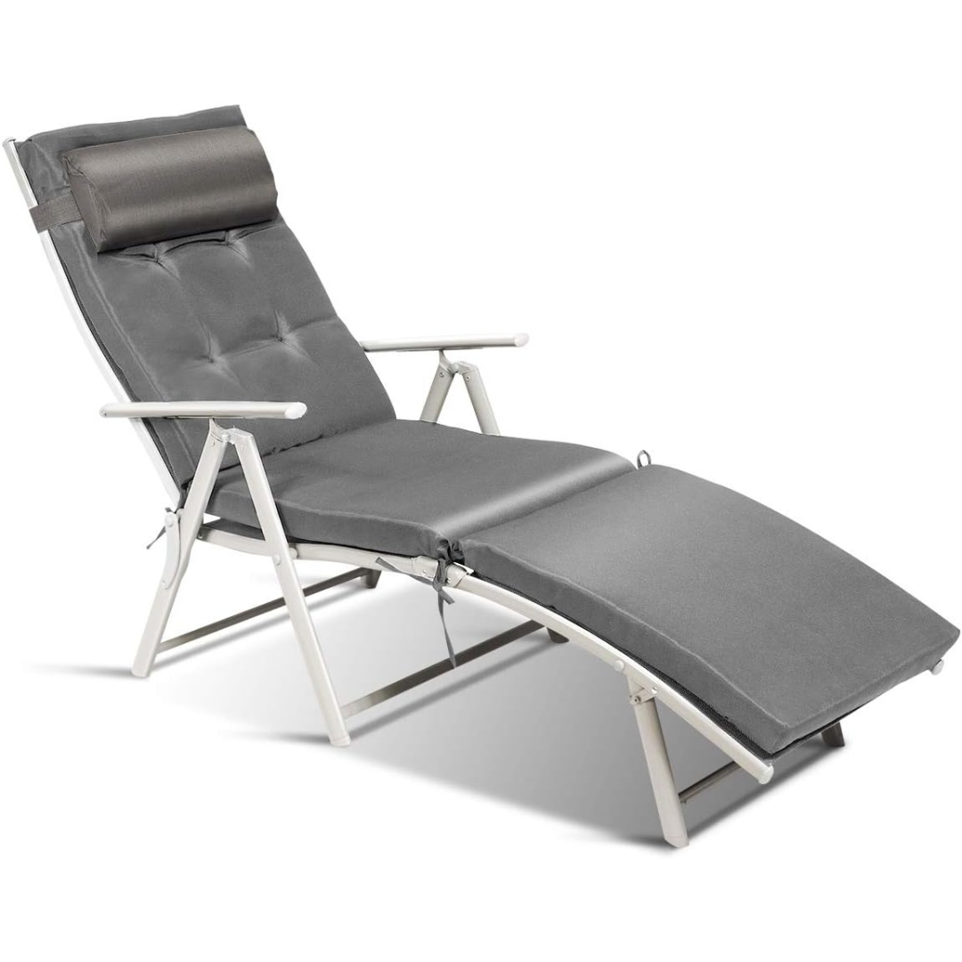 Outdoor Folding Chaise Lounge Chair w/ 7 Adjustable Backrest Positions