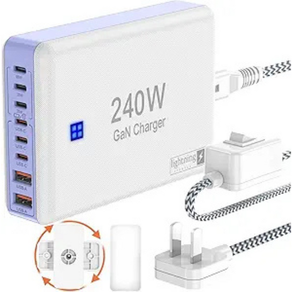 240W 8-Port USB-C & USB-A GaN Fast Charging Station For Multiple Devices