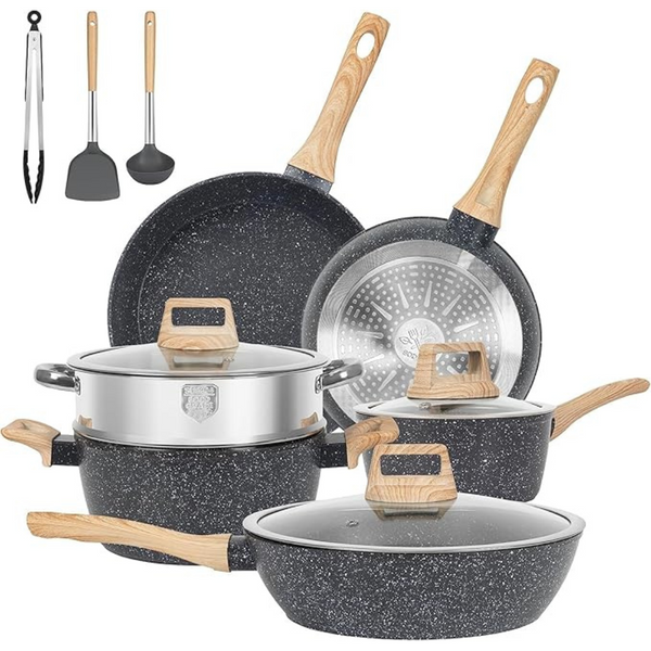 12-Piece Soday PFOS & PFOA Free Nonstick Cookware Granite Cooking Set