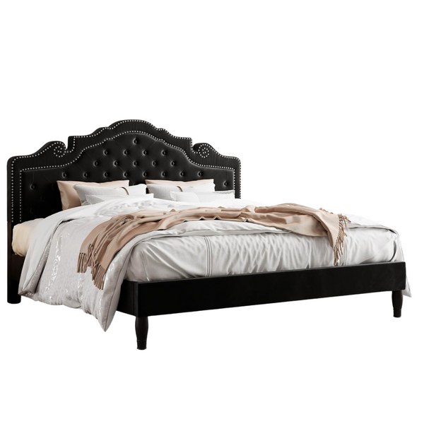 Allewie King Size Platform Bed Frame With Adjustable Velvet Tiara Headboard