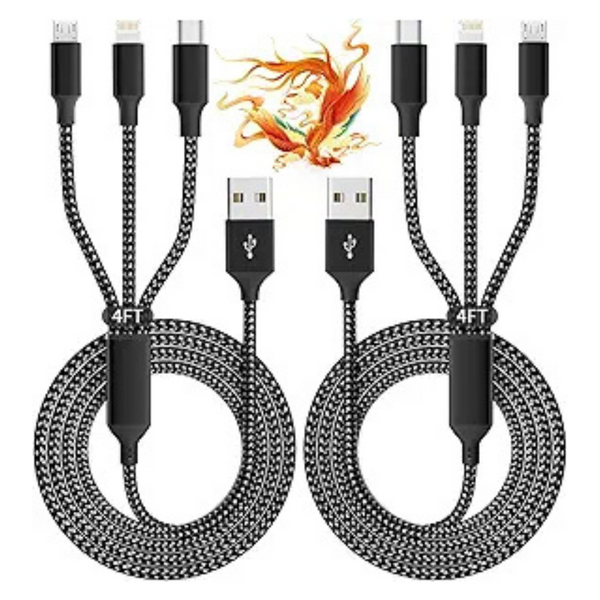 2-Pack Idison 3-In-1 4ft Multi Charging Cable