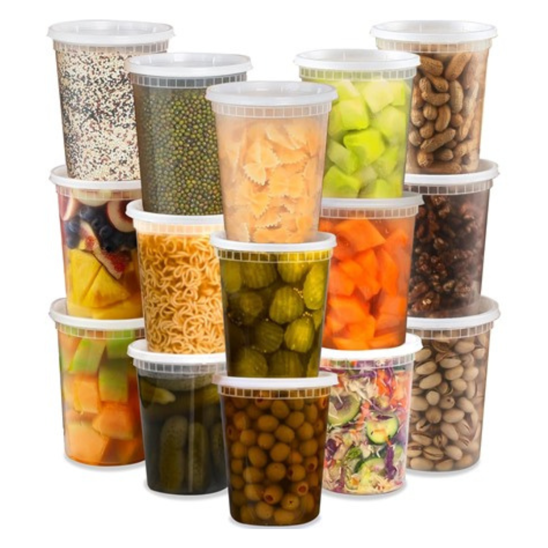 24-Count TashiBox 32 Oz Plastic Deli Containers With Lids