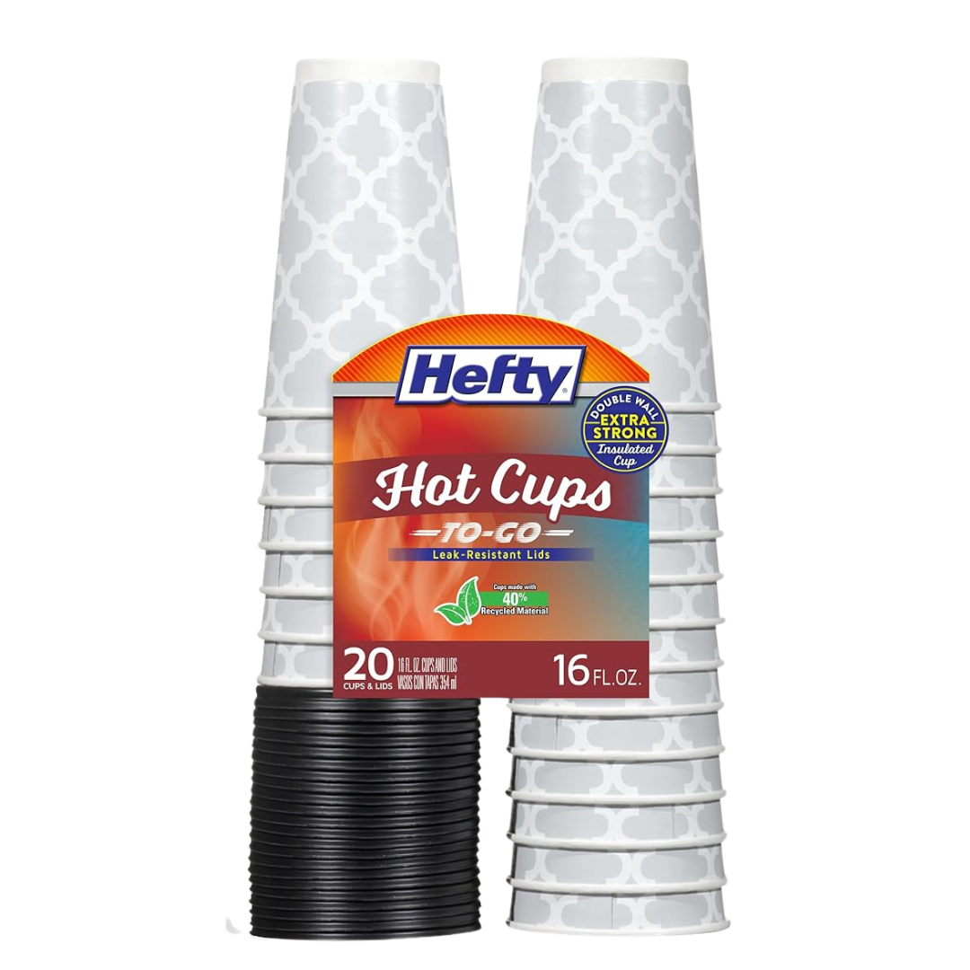 Hefty Paper Disposable Hot Cups With Lids (16 Ounce, 20 Count)