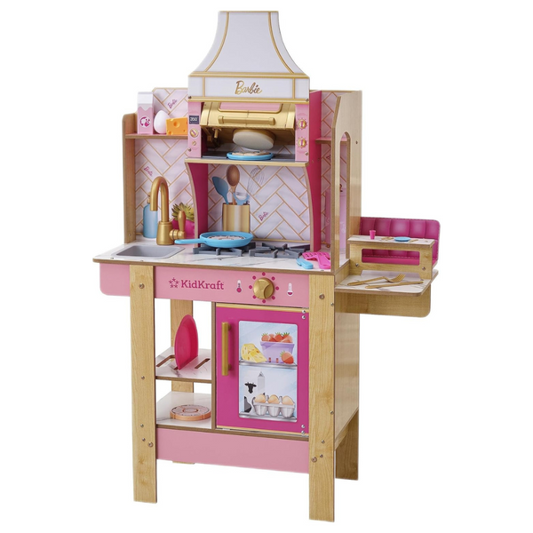 KidKraft Cook With Barbie Wooden Play Kitchen With Lights, Sounds, Water-Reveal Food And 30 Accessories