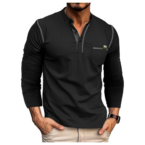 Men's Long Sleeve V-Neck Henley T-Shirt With Pocket (Various)