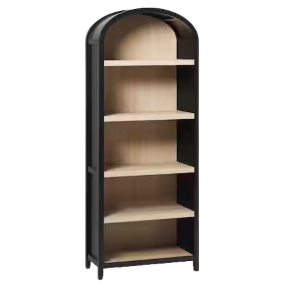 Arched 76" Tall Black Wood 5-Shelf Bookcase