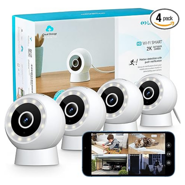 4-Pack LaView 4MP 2K Outdoor Indoor Wired Security Cameras