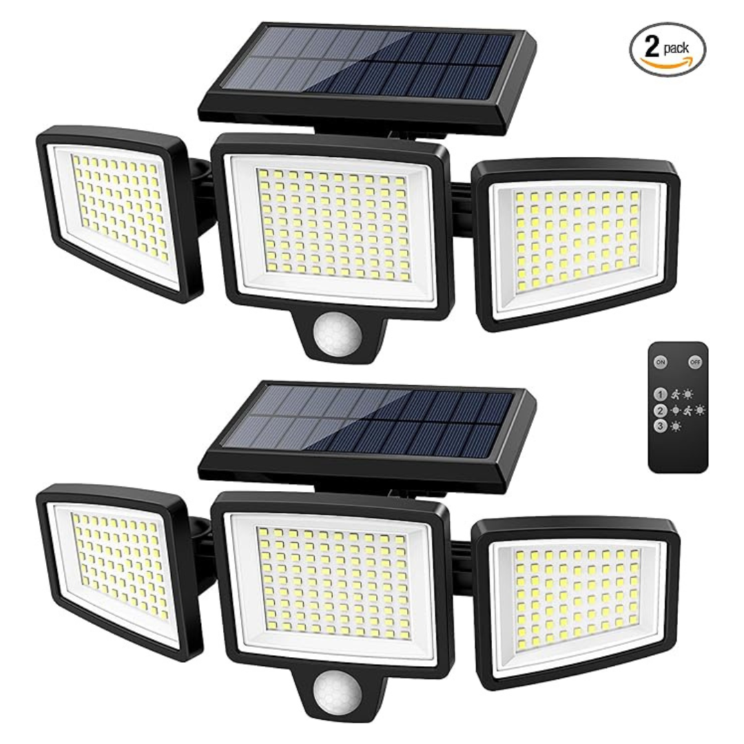 2-Pack Tuffenough Waterproof 3-Heads 2500Lm 210 LED Solar Security Lights