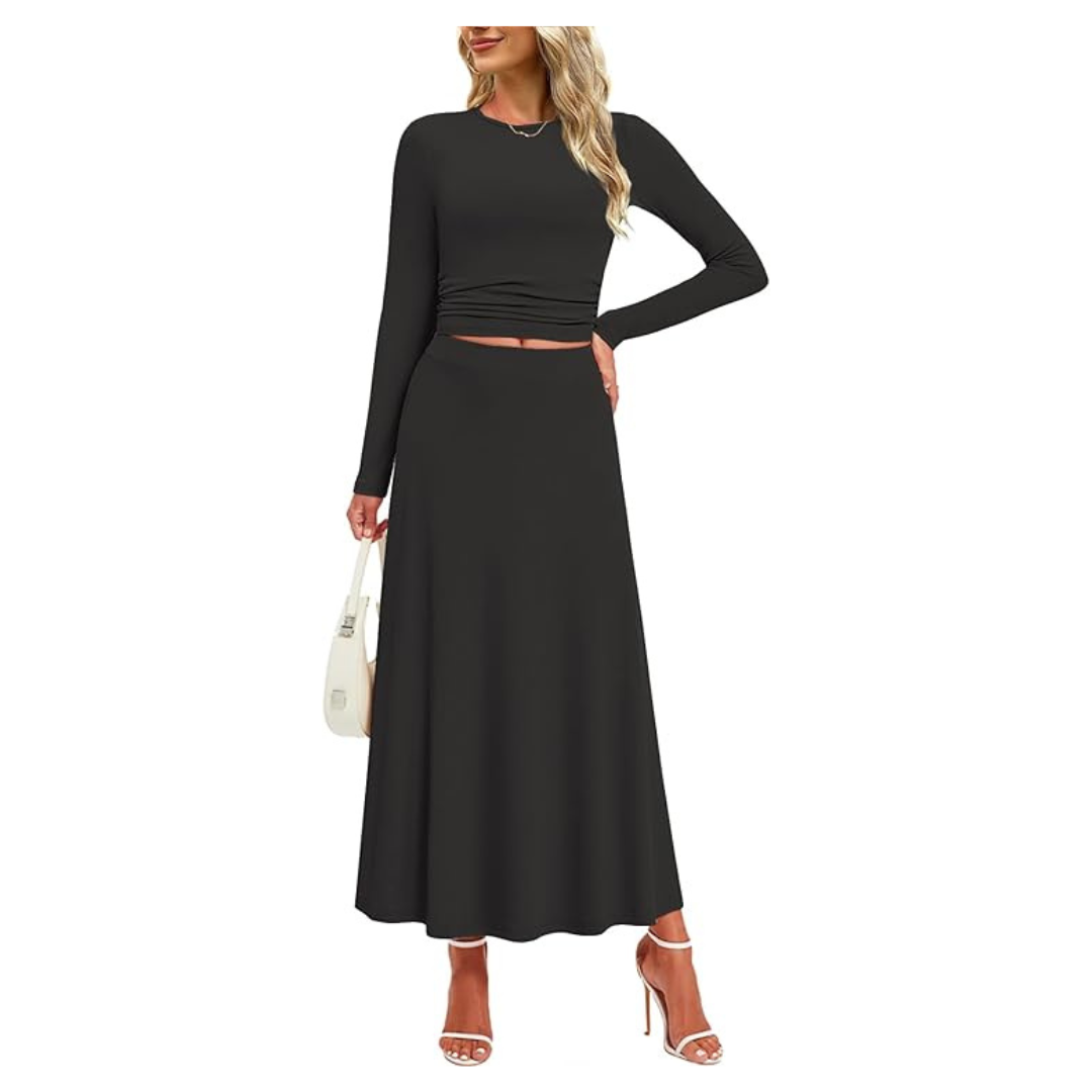 2-Piece Women's Long Sleeve Ribbed Knit Skirt Set (4-Colors)