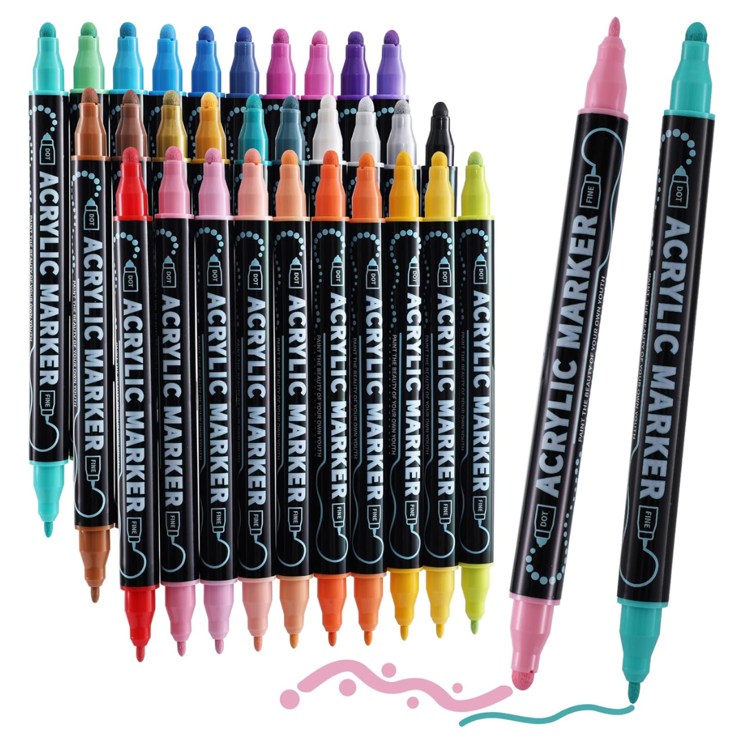 Nauets 30 Colors Waterproof Dual Tip Acrylic Paint Pens