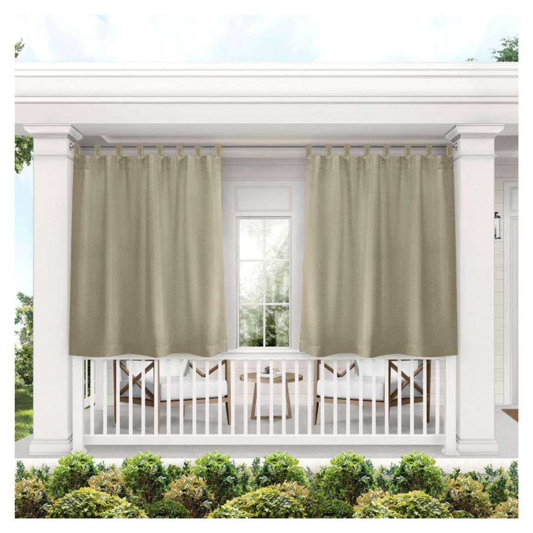 2-Set (144"x54") Solid Cabana Tab Top Curtain Panels Taupe