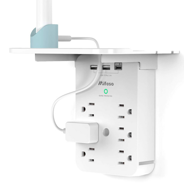 Mifaso 6 AC Outlets Multi Plug Outlet Surge Protector with Shelf