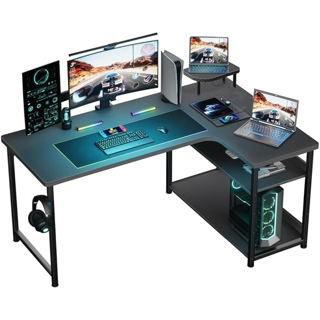 GTRACING L-Shaped Gaming Carbon Fiber Style Computer Desk