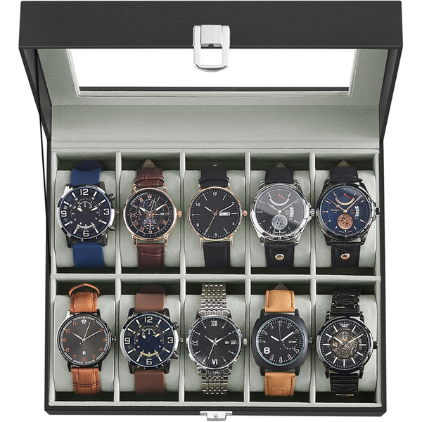 10-Slot Watch Case with Large Glass Lid