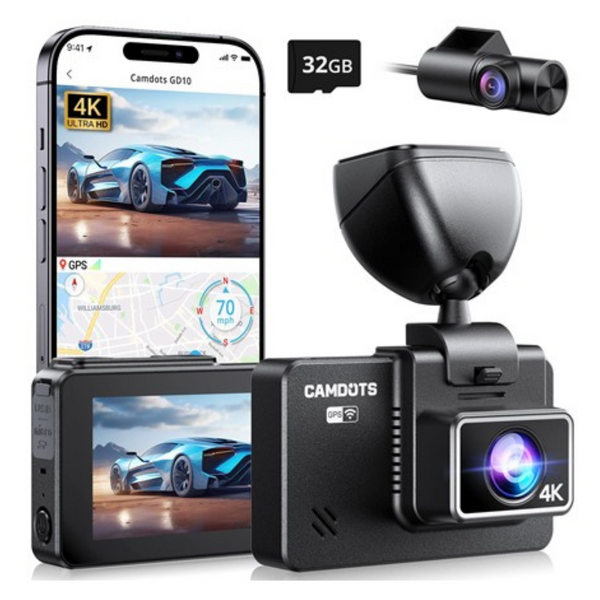 Camdots GD10 4K 1080p Front & Rear Dual Dash Cam W/ 3" IPS Touchscreen