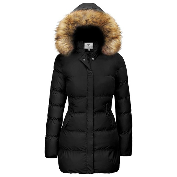 WenVen Women's Bulky Winter Thicken Jacket With Fur Trim Hood