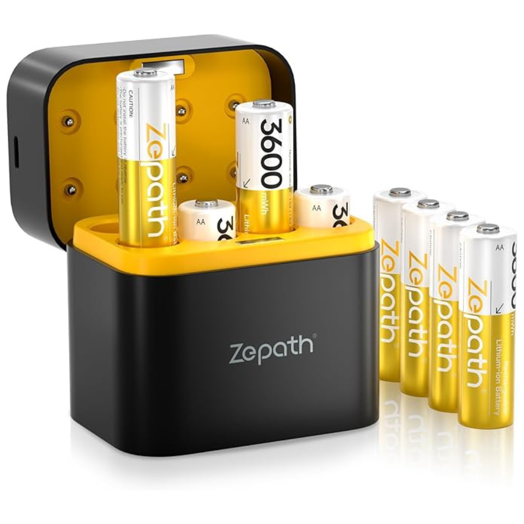 8-Pack Rechargeable 3600mWh AA Lithium Batteries W/ Charger