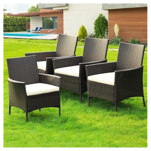 Set Of 4 Idzo All-Weather Outdoor Patio Wicker Dining Chairs Set