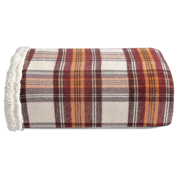 60"x50" Eddie Bauer Reversible Sherpa Fleece Throw Blanket (Edgewood Red)