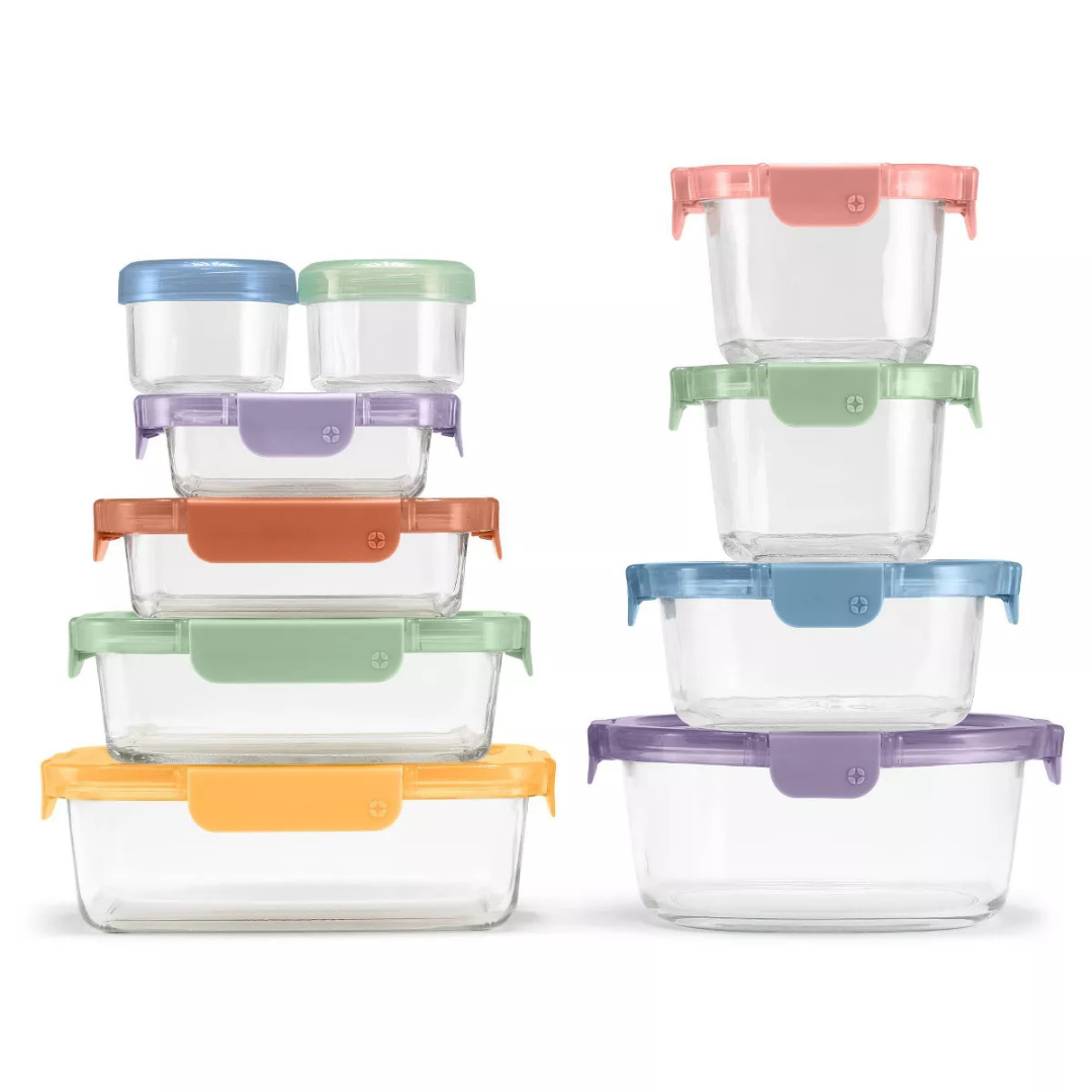 Ello Color Lock 20-Piece Mixed Glass Food Storage Set