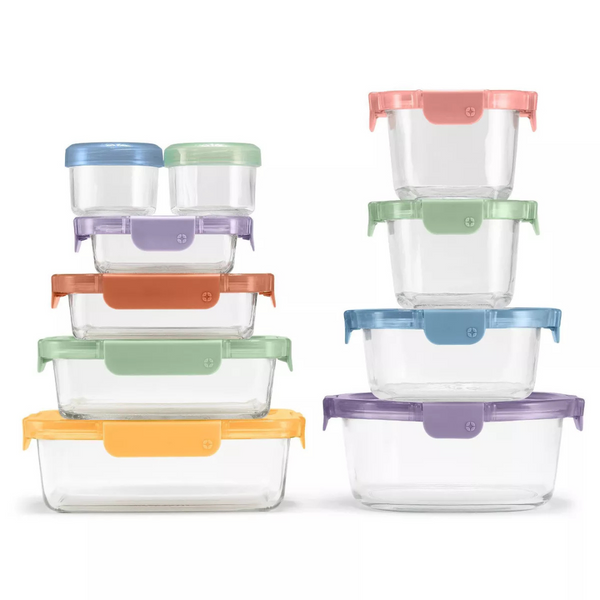 Ello Color Lock 20-Piece Mixed Glass Food Storage Set