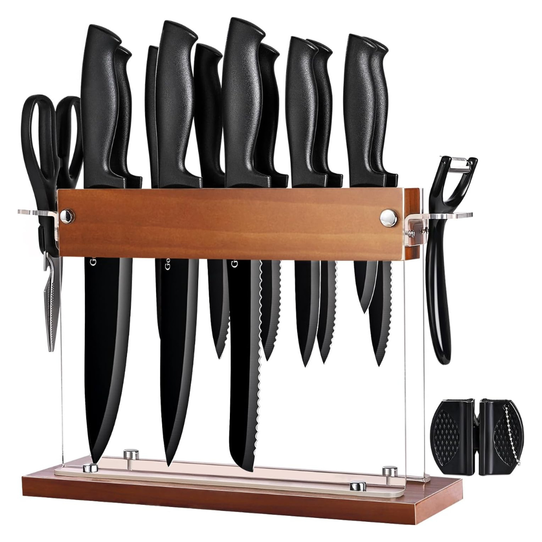 15-Piece Gourmetop Stainless Steel Kitchen Knife Set With Block & Sharpener