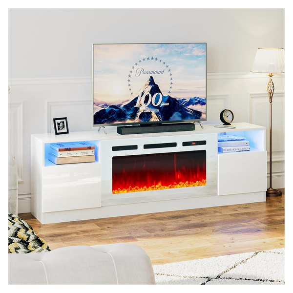 70" TV Stand With 36" Electric Fireplace & 12 Colors LED Lights