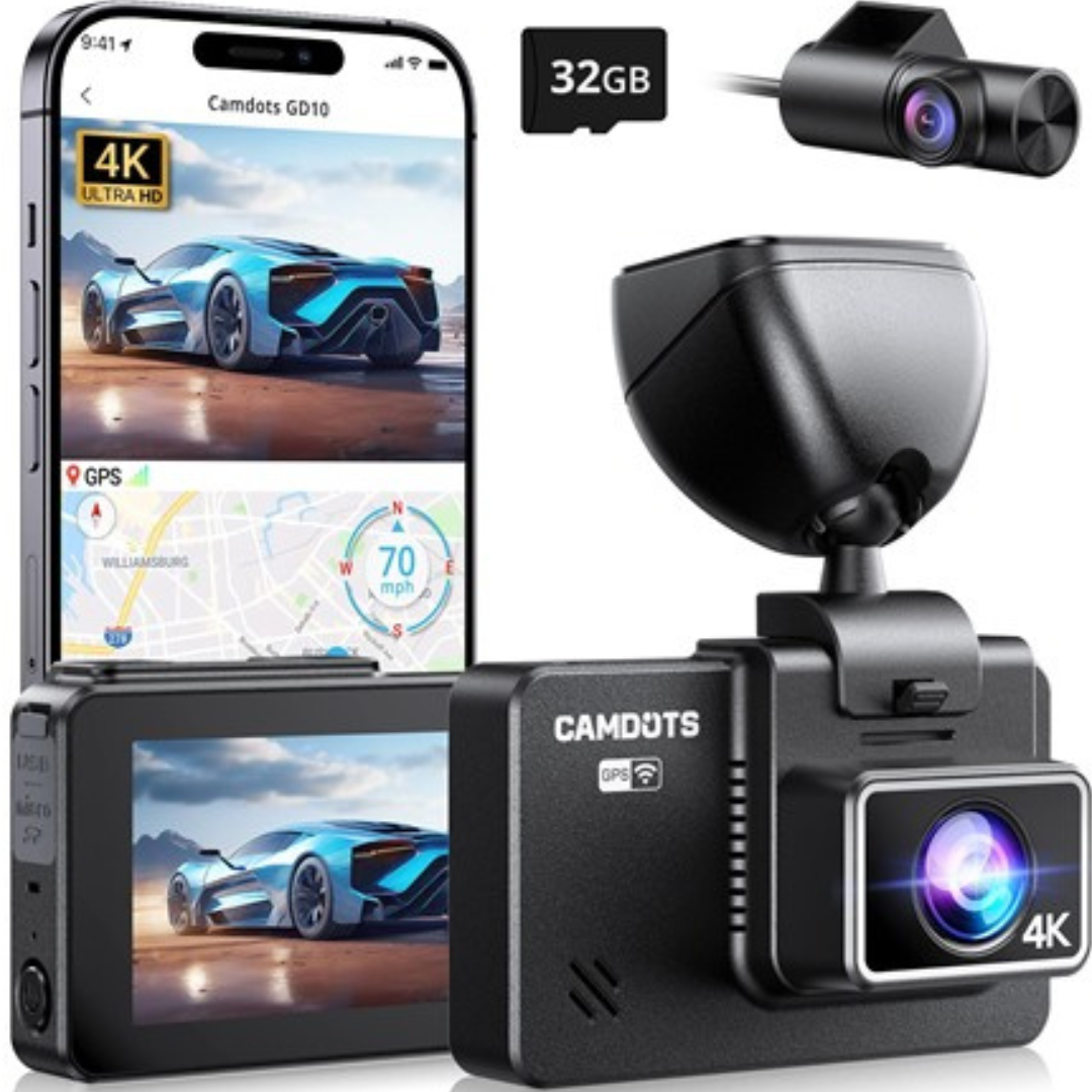 Camdots GD10 4K 1080p Front & Rear Dual Dash Cam w/ 3" IPS Touchscreen