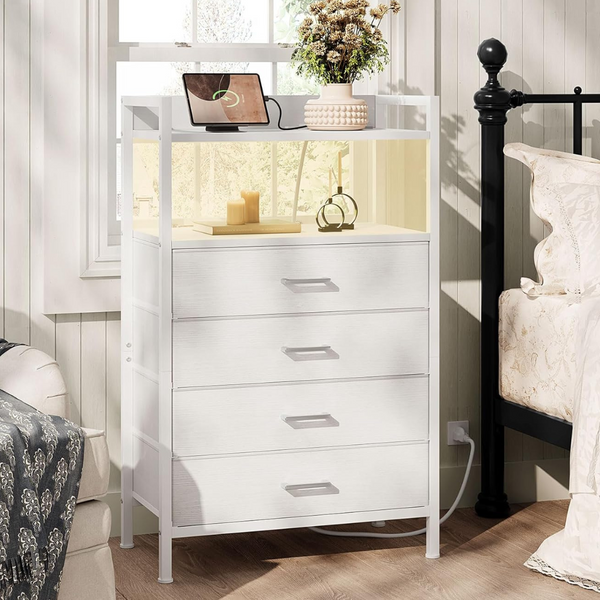 4 Drawer Tall Nightstand with Drawers White Night Stand