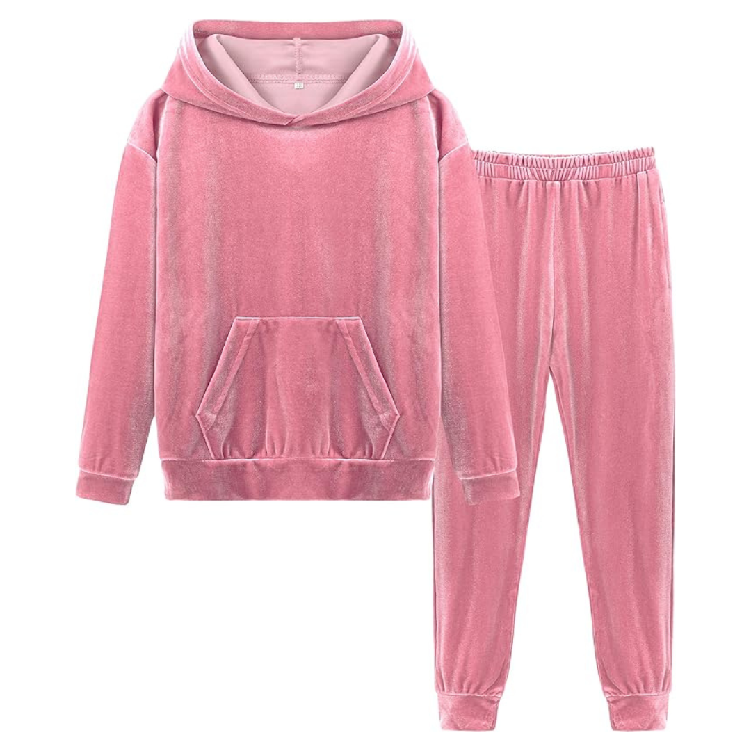 2-Piece Velour Hoodie Sweatshirt And Jogging Sweatpants Set