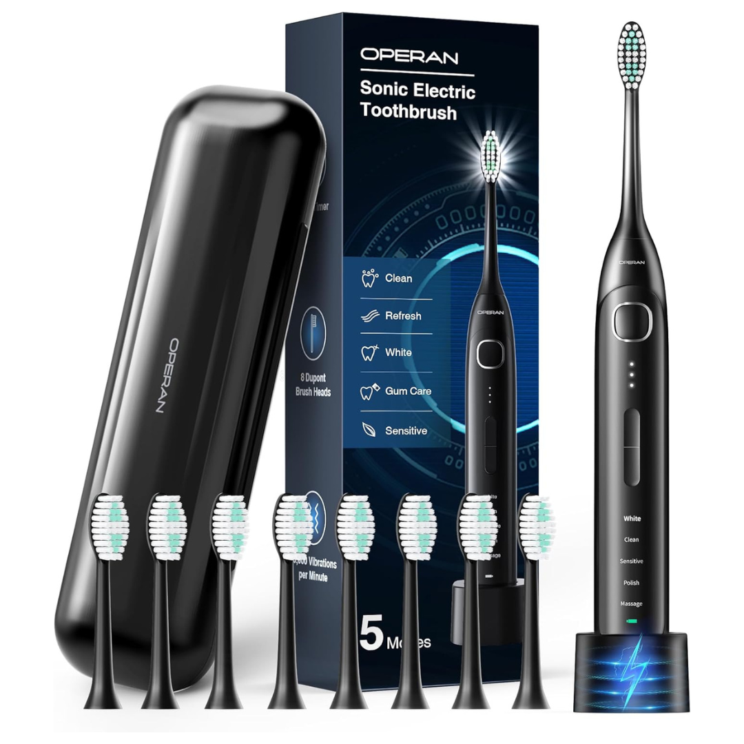 Operan Kids Rechargeable Sonic Toothbrush W/ 8 Brush Heads & Travel Case