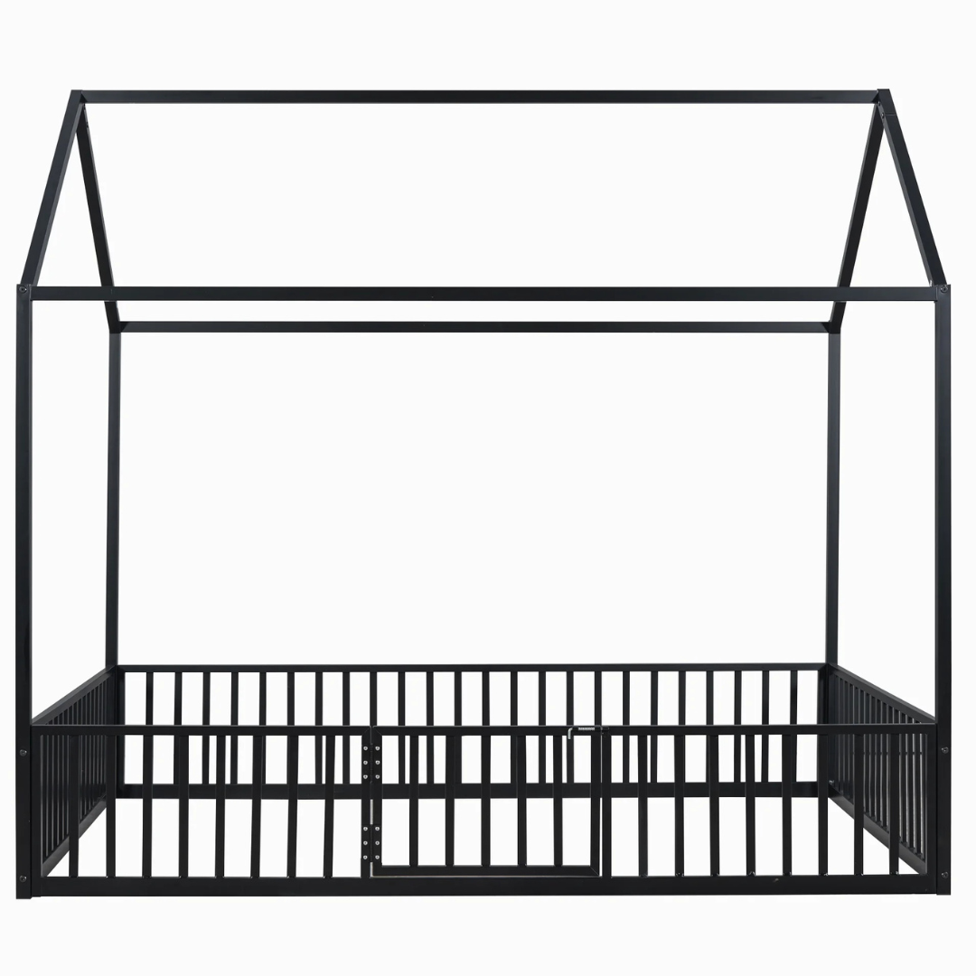 Euroco Metal Full Size House Bed Frame With Fence And Door