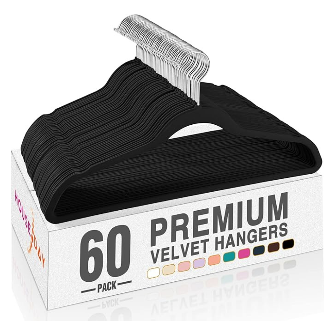 60-Pack House Day Premium Clothes Non-Slip Black Velvet Hangers