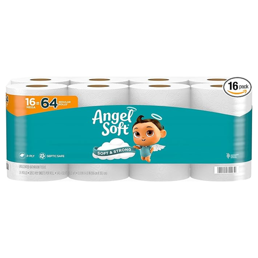 Angel Soft Toilet Paper (16 Mega Rolls = 64 Regular Rolls)