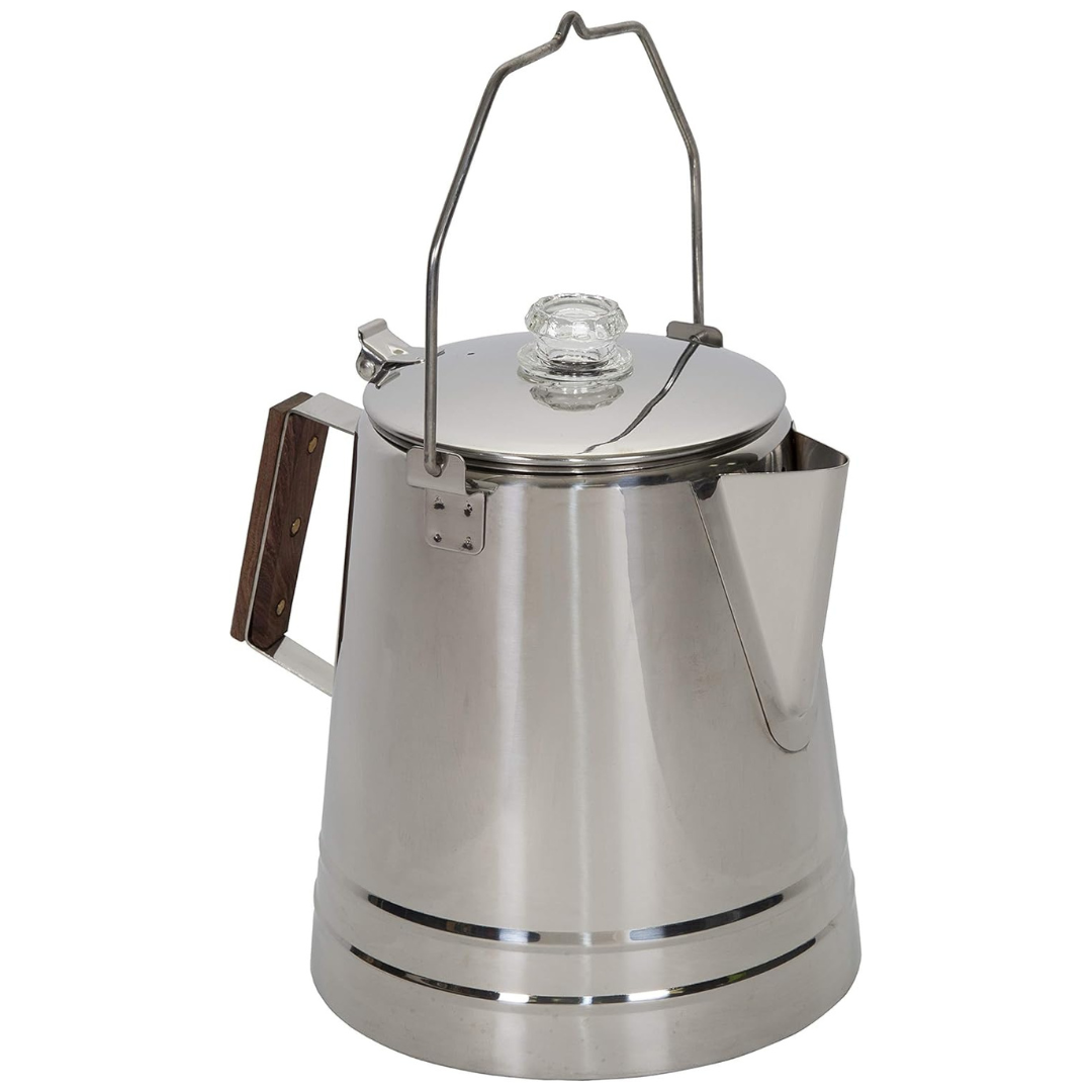 28-Cup Stansport Stainless Steel Percolator Coffee Pot With Wood Handle